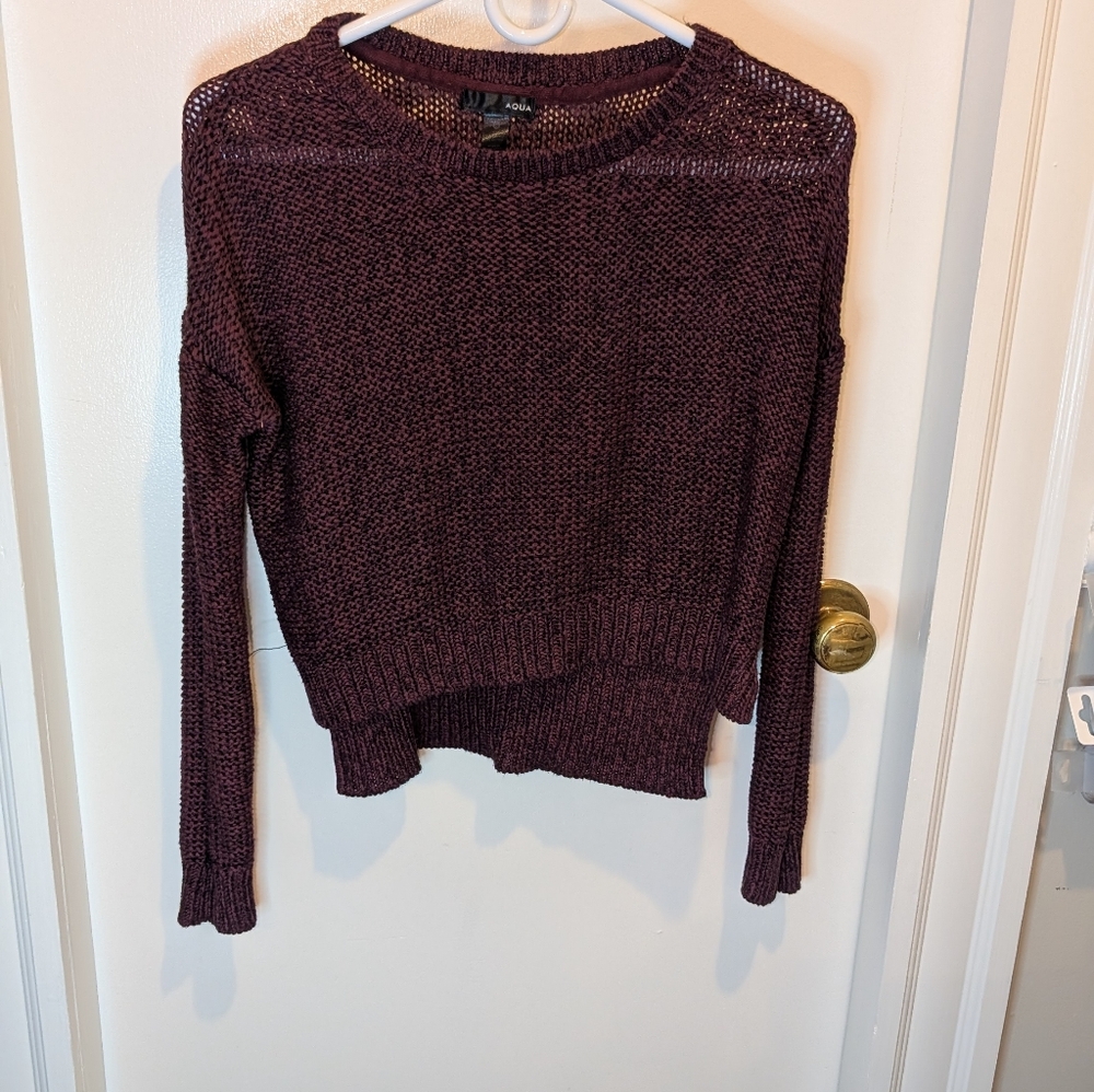 Aqua Cropped Maroon Long Sleeve‎ Knit Sweater Size Small